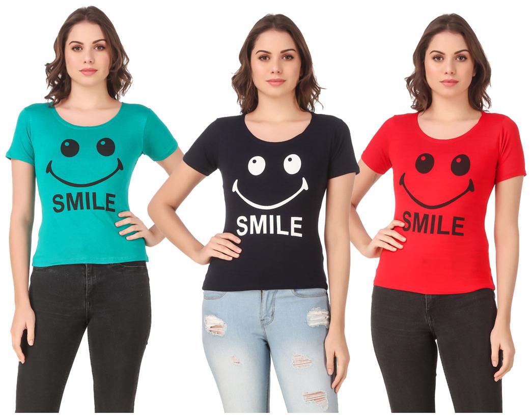 

Red Vee Lycra Printed Half Sleeves Multi Color T-Shirt for Women