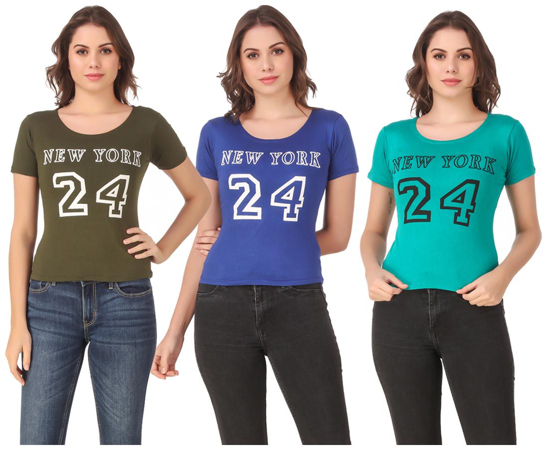 

Red Vee Lycra Printed Half Sleeves Multi Color T-Shirt for Women