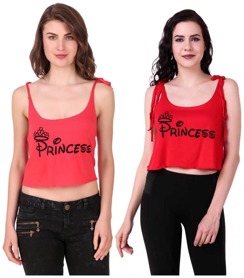 

Red Vee Women Printed Crop top - Peach Red