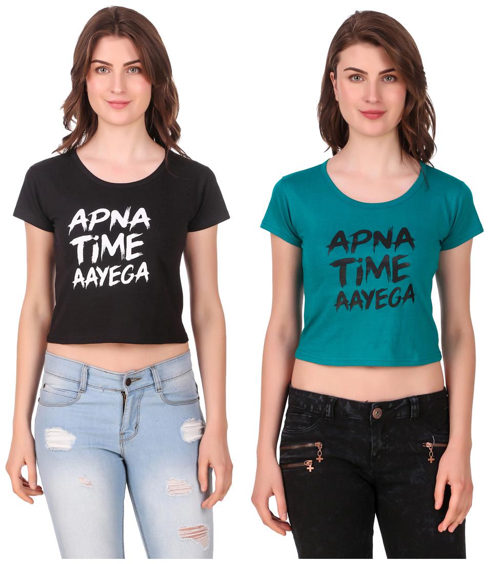 

Red Vee Women Printed Crop top - Black