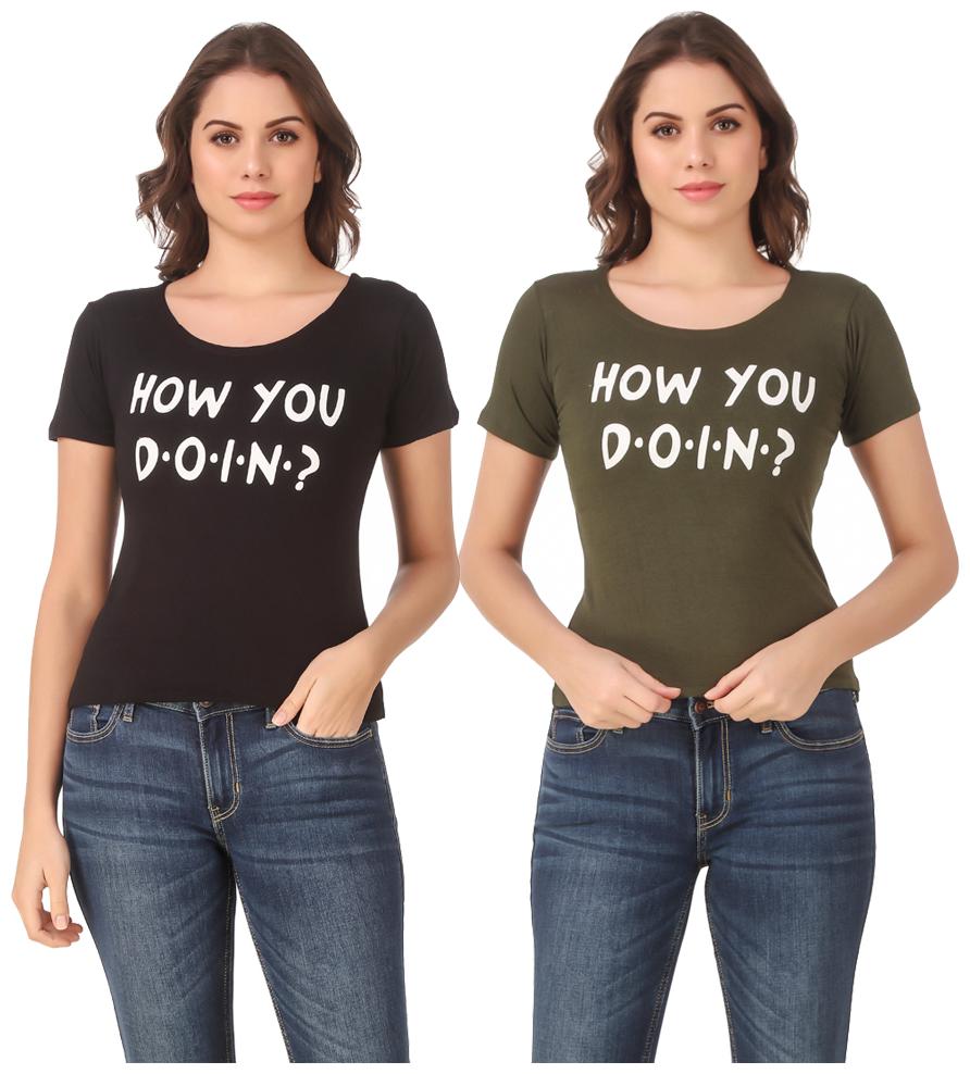 

Red Vee Lycra Printed Half Sleeves Black Green Color T-Shirt for Women