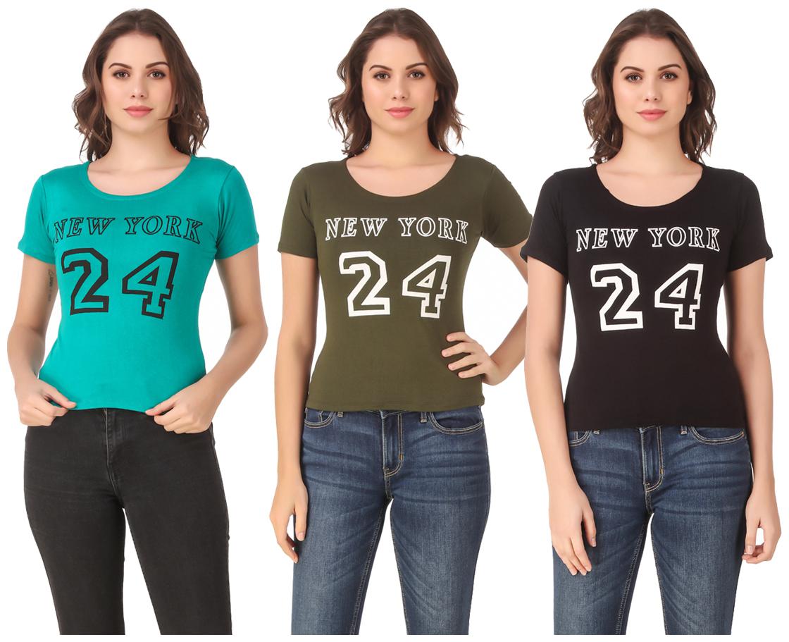 

Red Vee Lycra Printed Half Sleeves Multi Color T-Shirt for Women