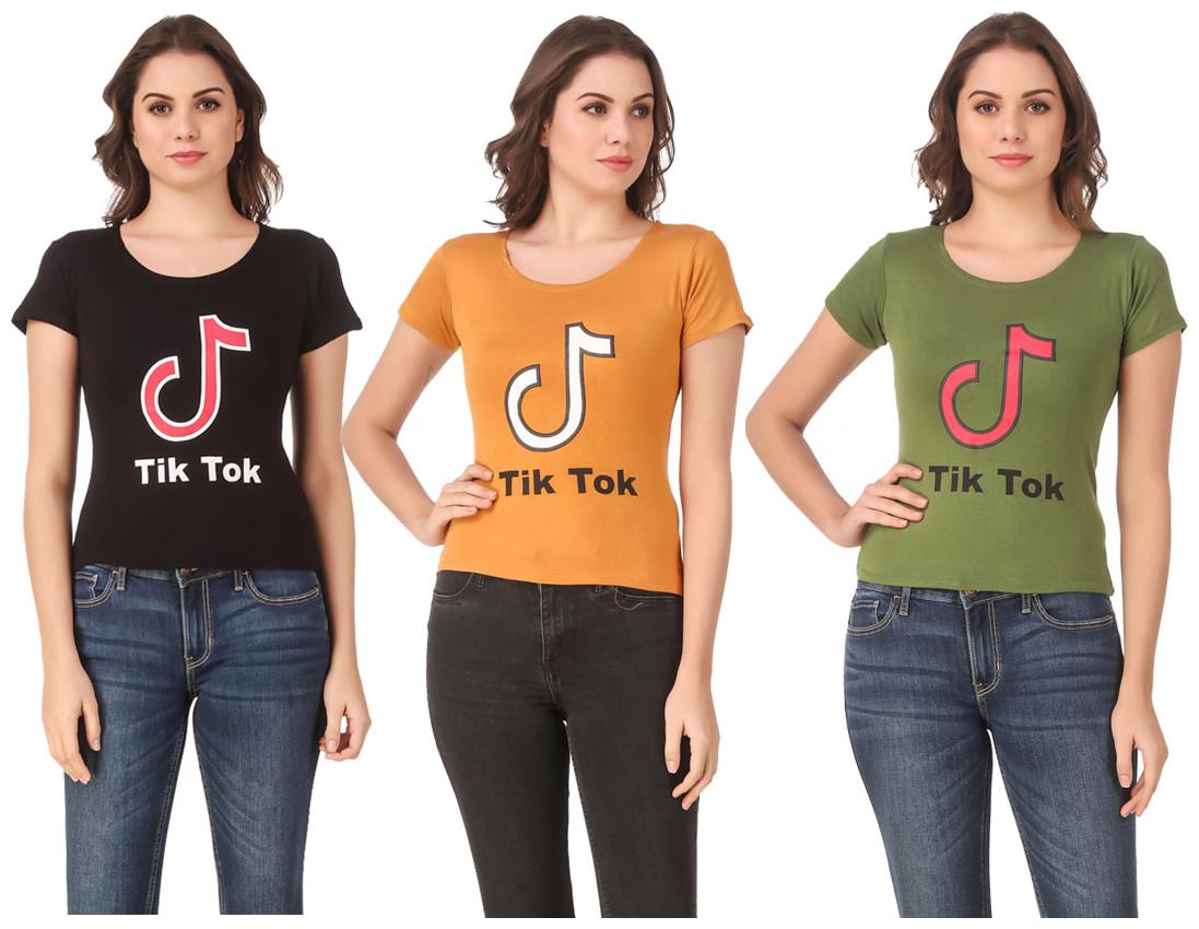 

Red Vee Lycra Printed Half Sleeves Multi Color T-Shirt for Women