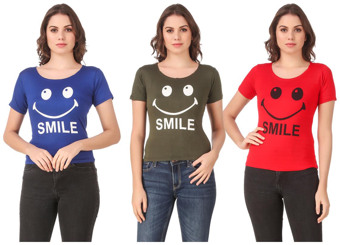 

Red Vee Lycra Printed Half Sleeves Multi Color T-Shirt for Women