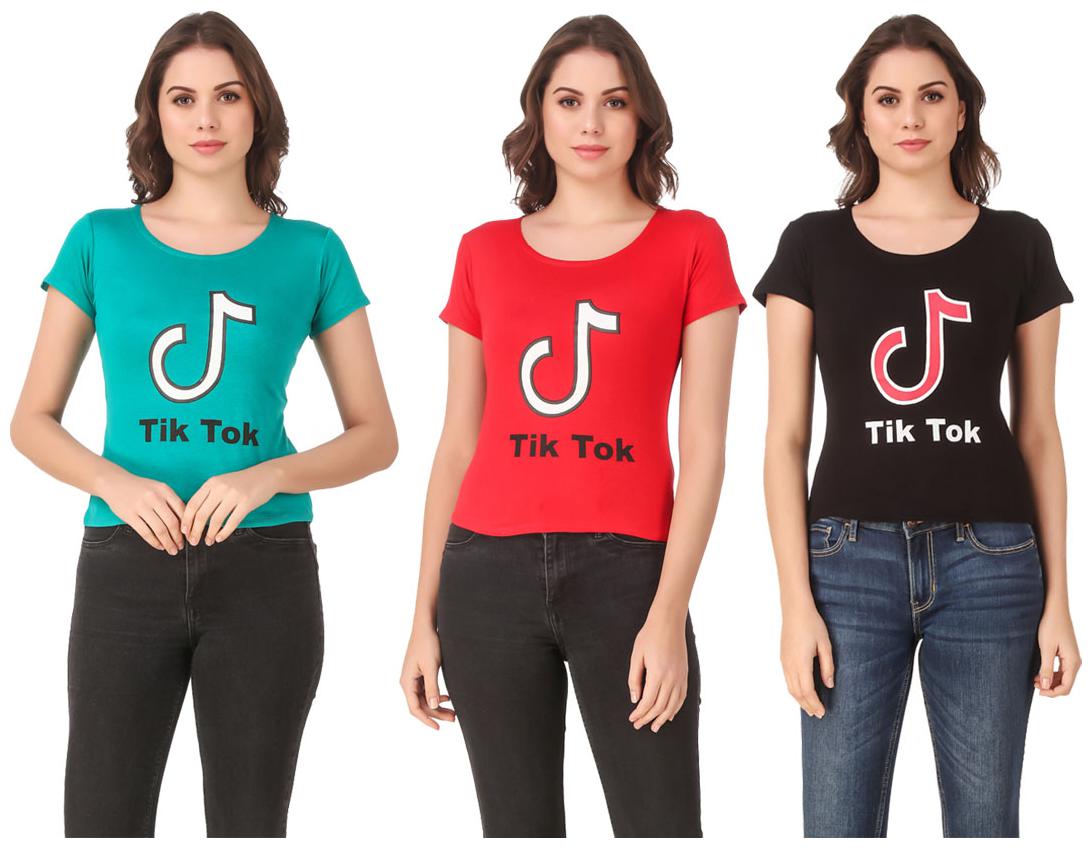 

Red Vee Lycra Printed Half Sleeves Multi Color T-Shirt for Women