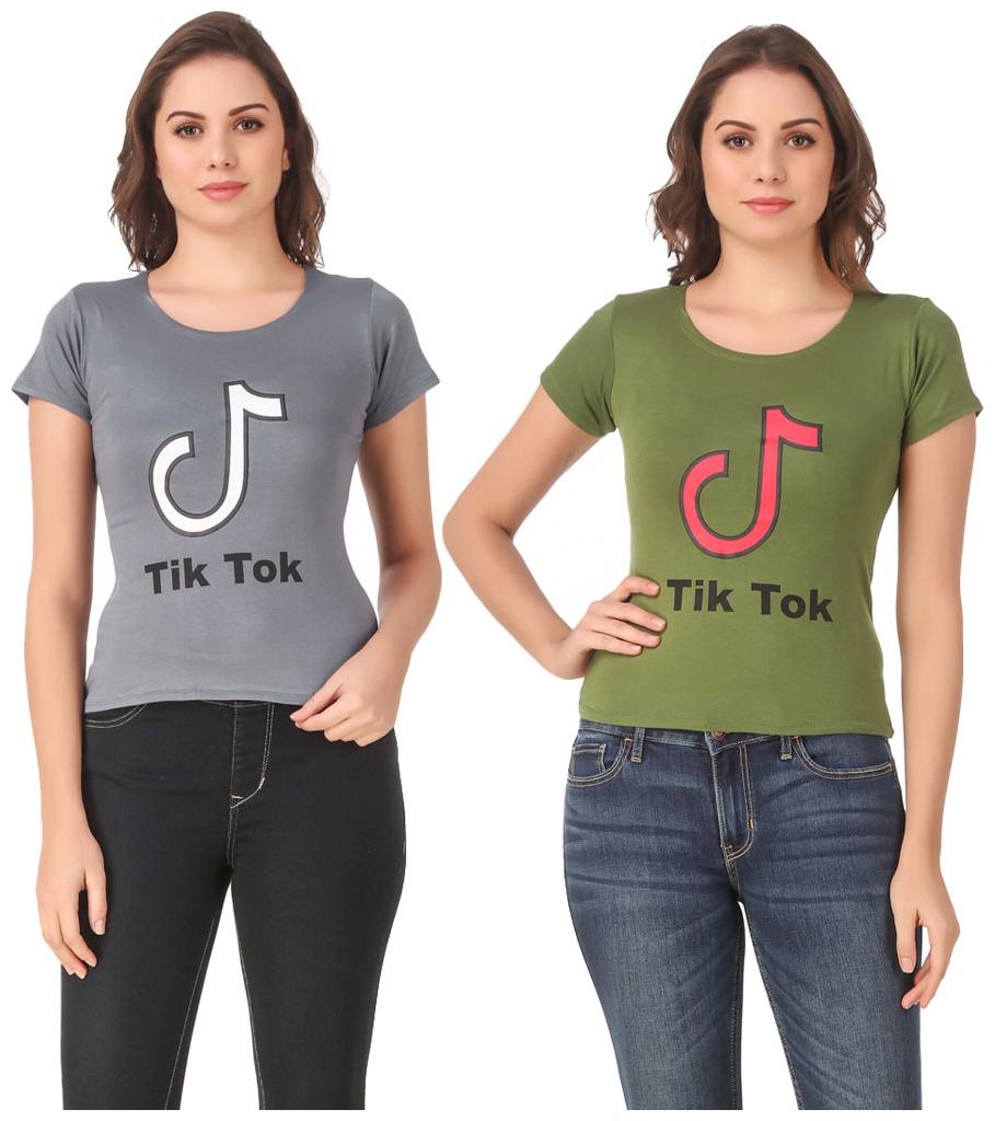 

Red Vee Lycra Printed Half Sleeves Green Color T-Shirt for Women