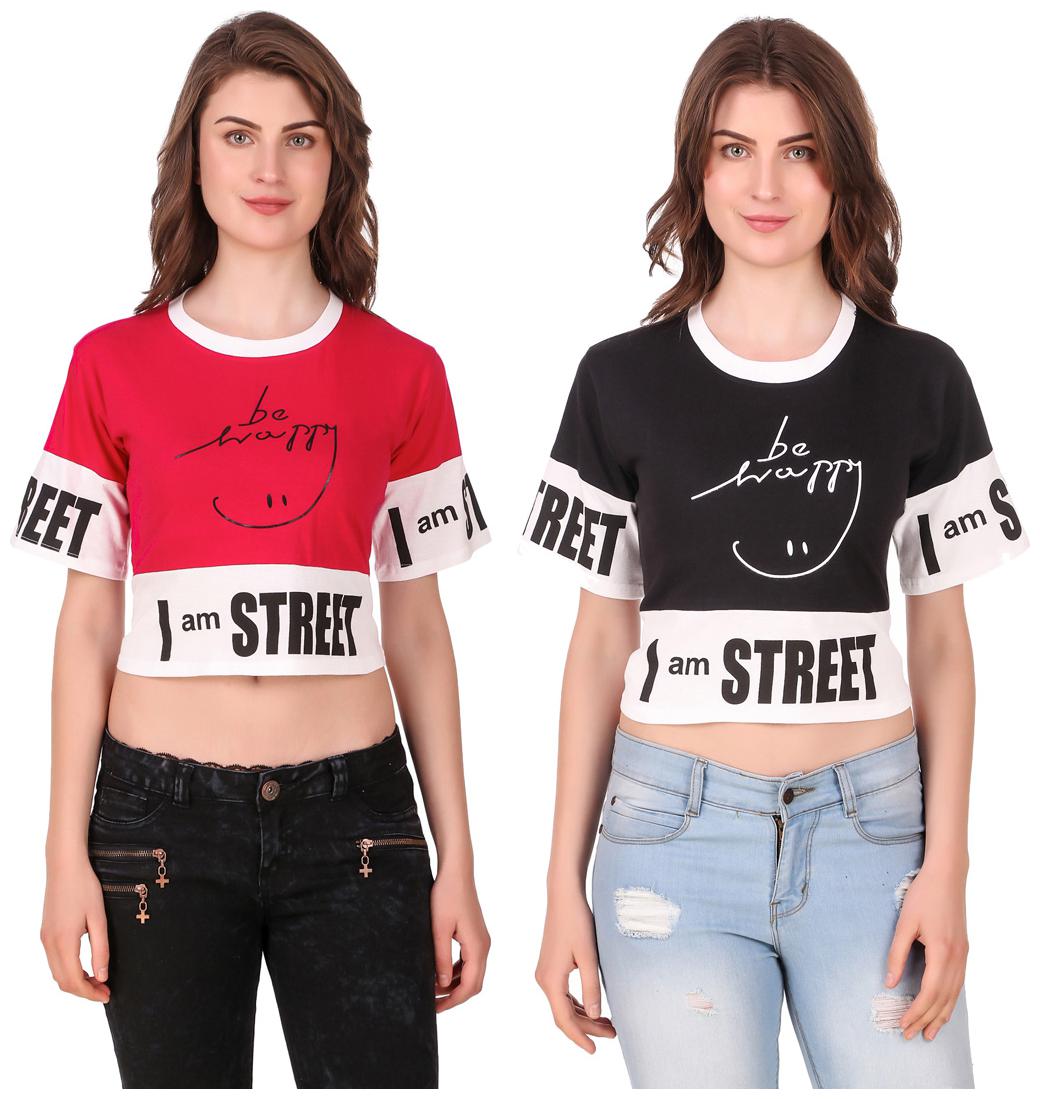 

Red Vee Women Printed Crop top - Pink Black