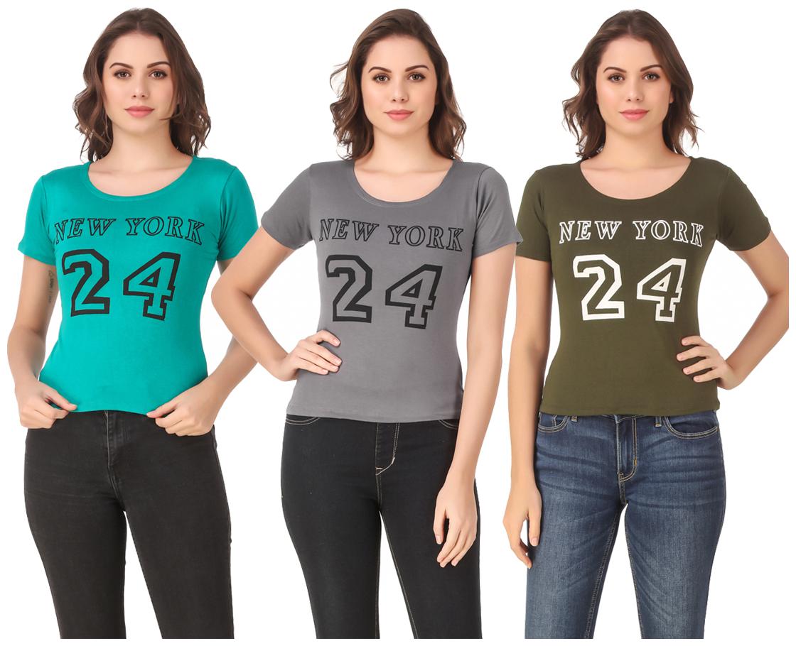 

Red Vee Lycra Printed Half Sleeves Multi Color T-Shirt for Women