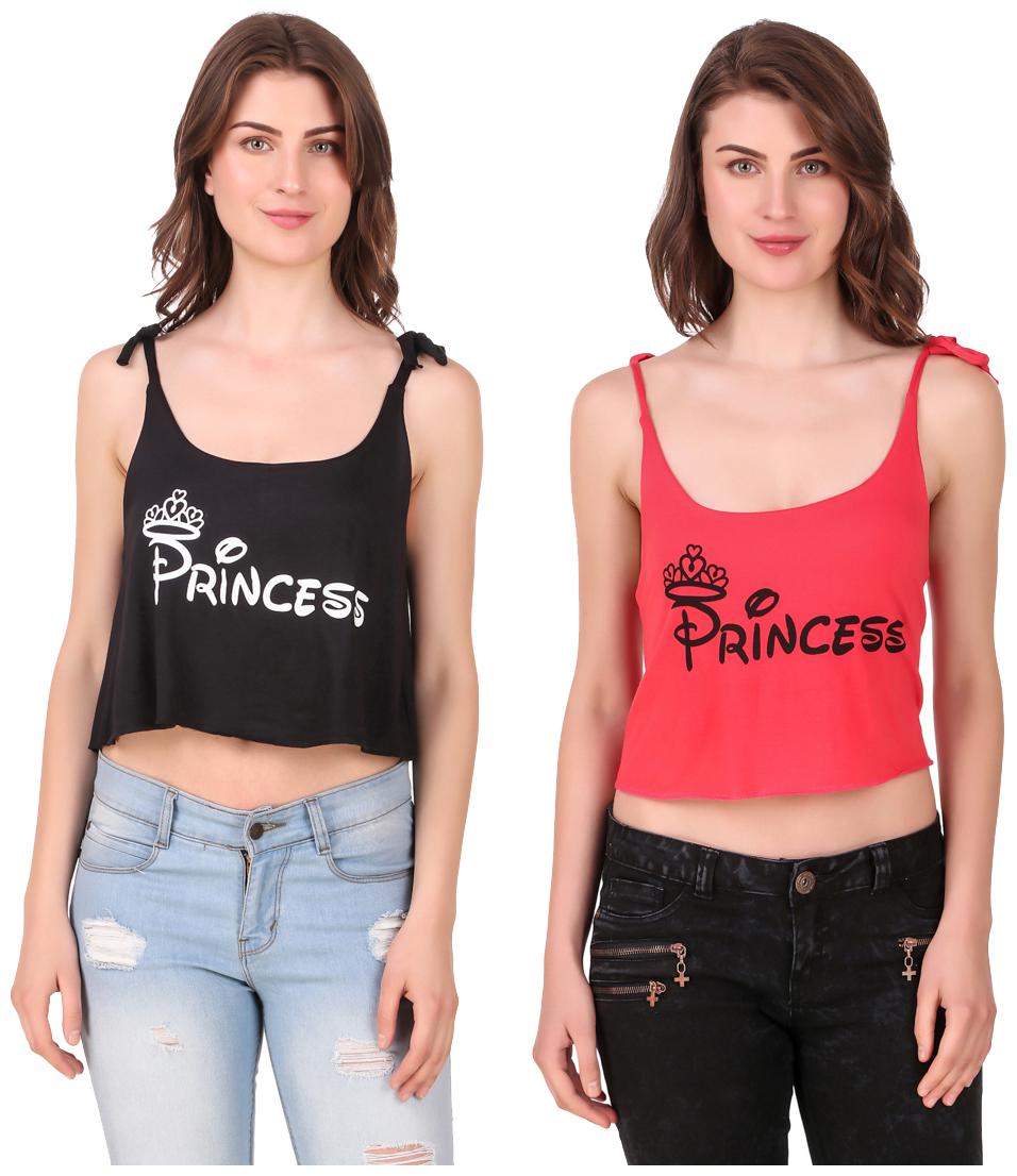

Red Vee Women Printed Crop top - Black Peach