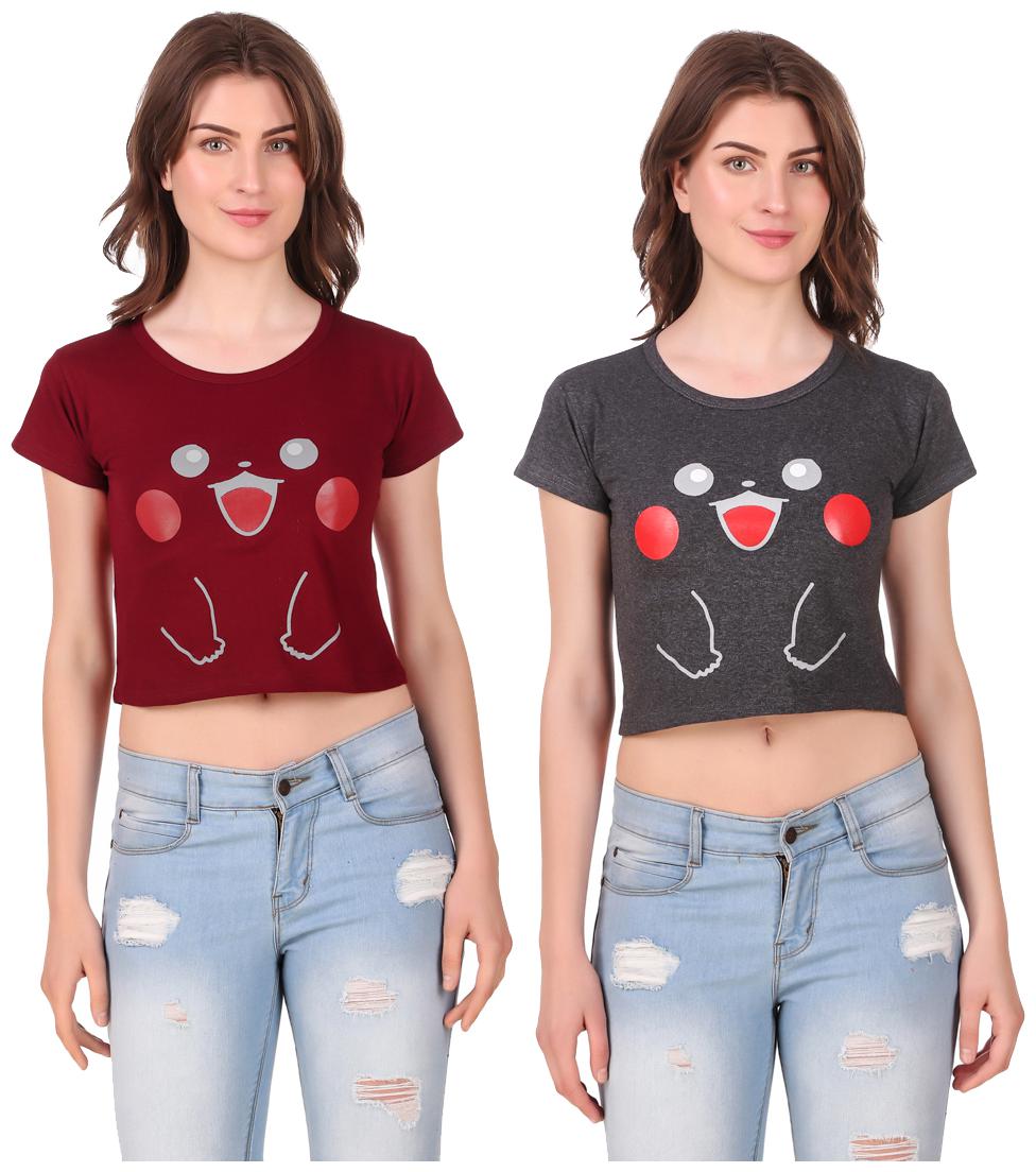 

Red Vee Women Printed Crop top - Maroon Grey