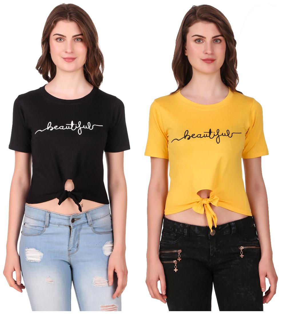 

Red Vee Women Printed Crop top - Black Yellow