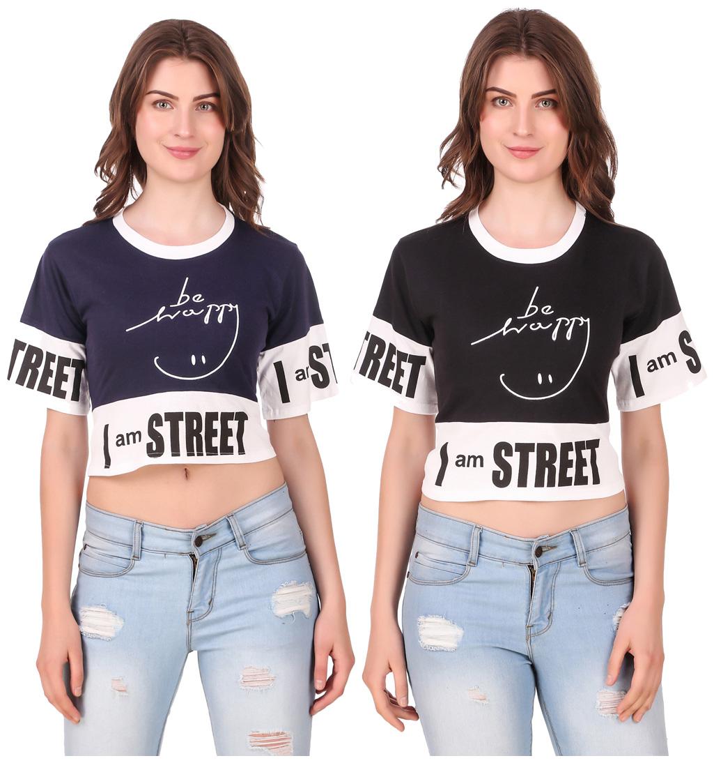

Red Vee Women Printed Crop top - Blue Black
