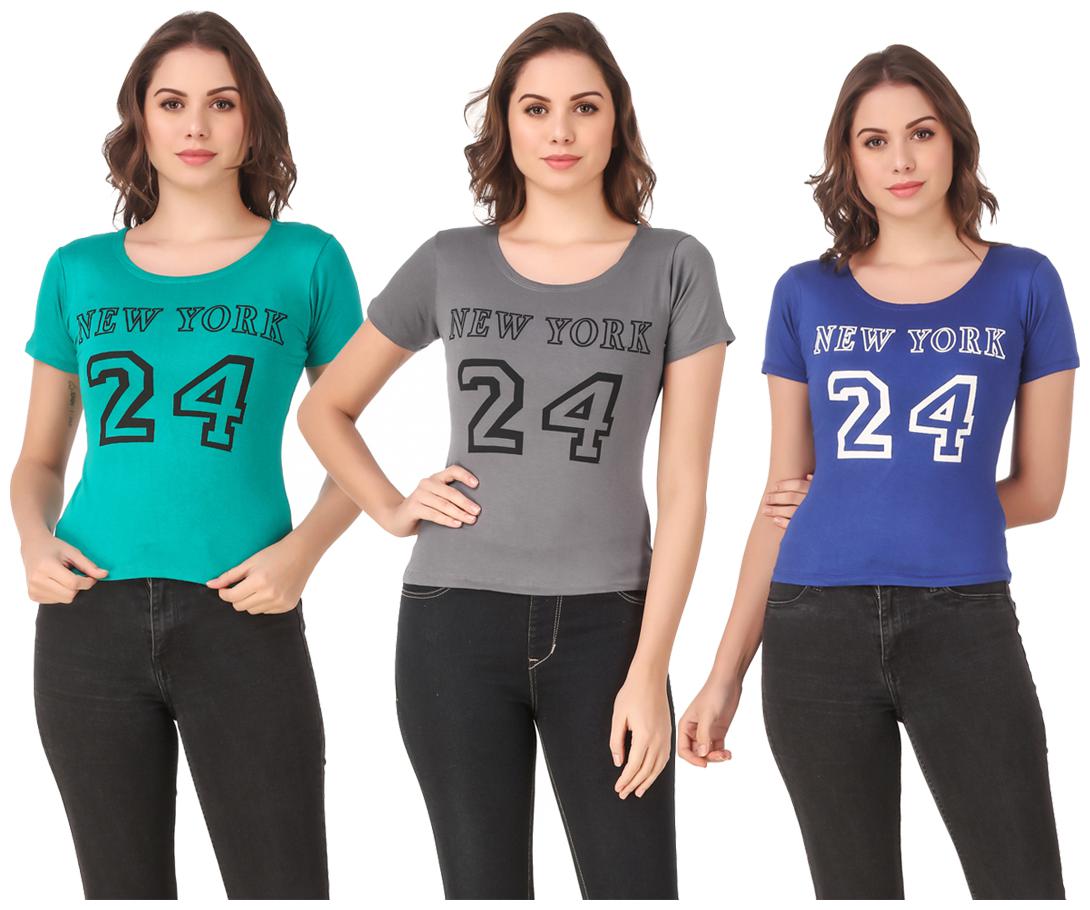

Red Vee Lycra Printed Half Sleeves Multi Color T-Shirt for Women
