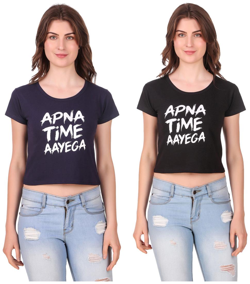 

Red Vee Women Printed Crop top - Blue Black