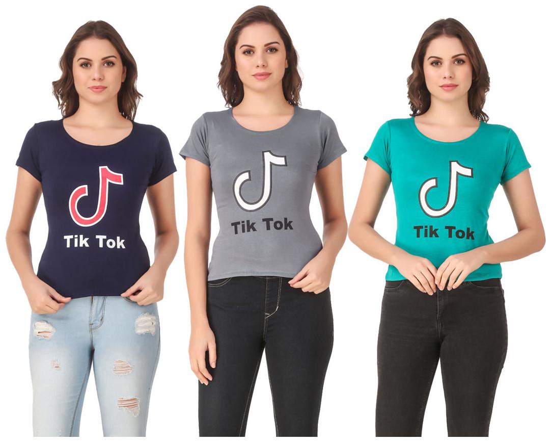 

Red Vee Lycra Printed Half Sleeves Multi Color T-Shirt for Women