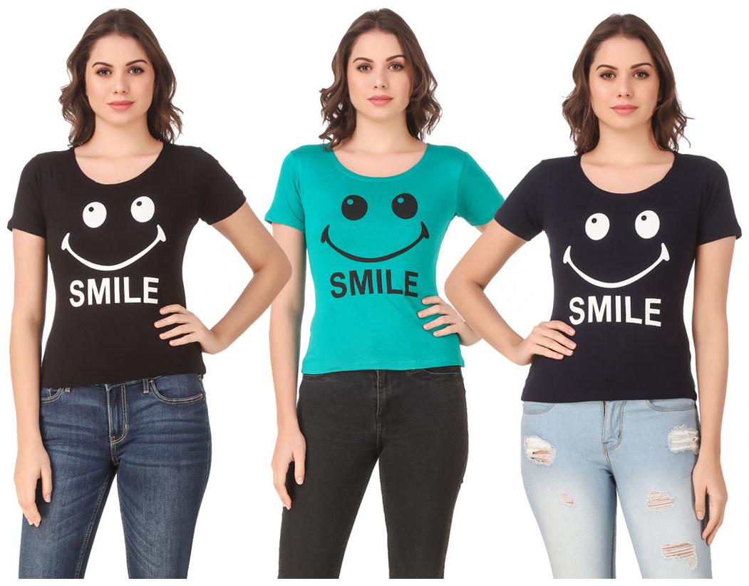 

Red Vee Lycra Printed Half Sleeves Multi Color T-Shirt for Women