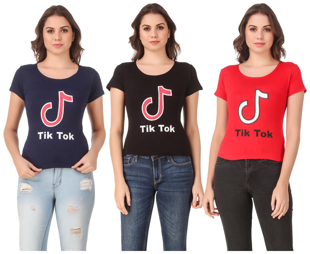 

Red Vee Lycra Printed Half Sleeves Multi Color T-Shirt for Women