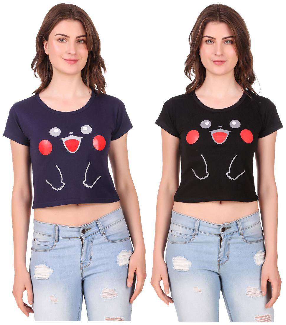 

Red Vee Women Printed Crop top - Blue Black