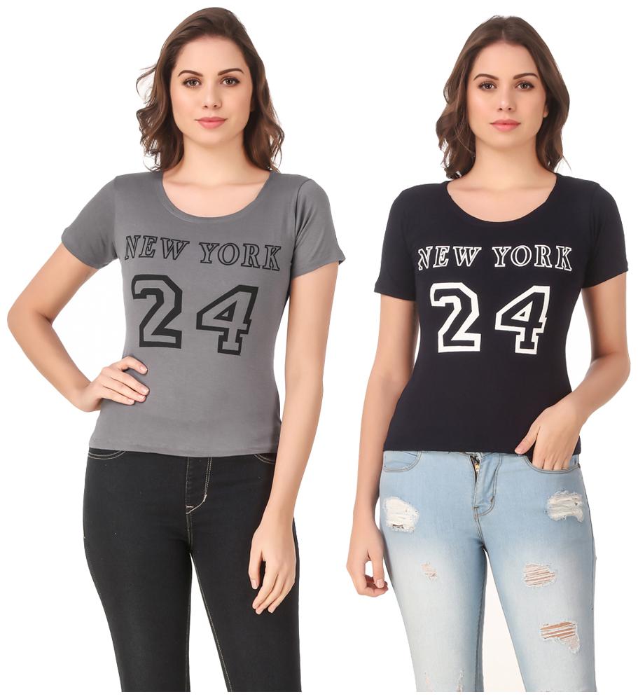 

Red Vee Lycra Printed Half Sleeves Grey Navy Color T-Shirt for Women