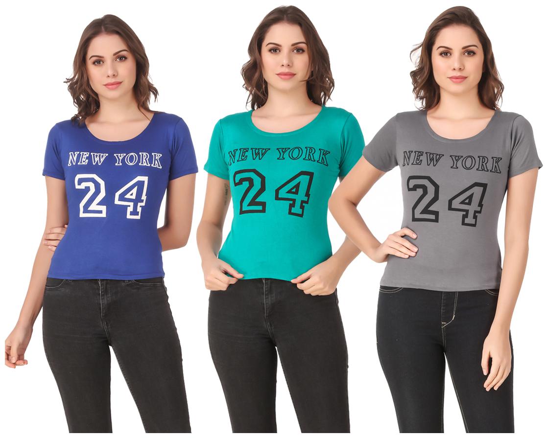

Red Vee Lycra Printed Half Sleeves Multi Color T-Shirt for Women