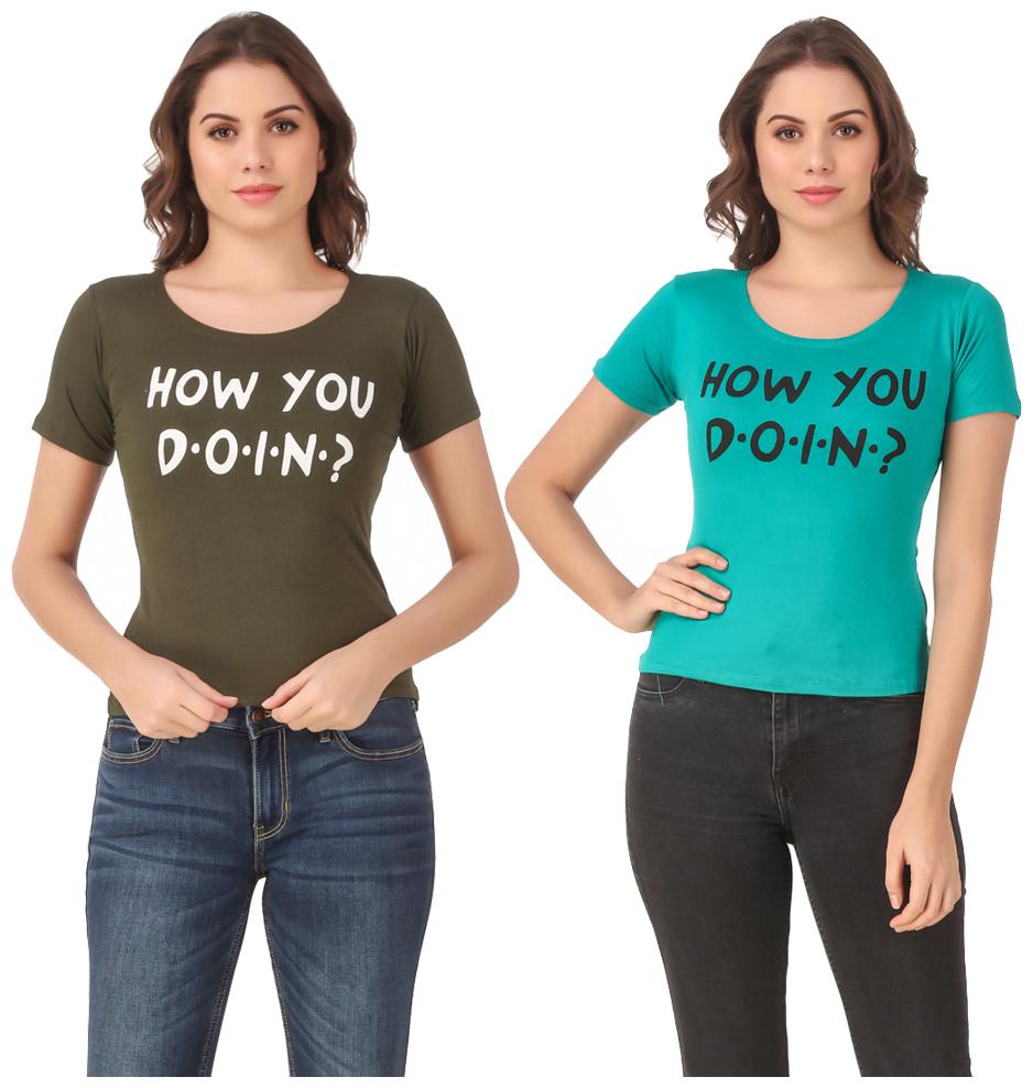 

Red Vee Lycra Printed Half Sleeves Green Turquoise Color T-Shirt for Women