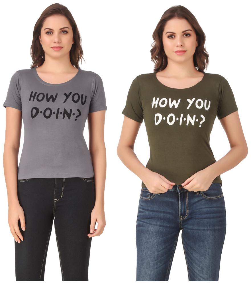 

Red Vee Lycra Printed Half Sleeves Grey Green Color T-Shirt for Women