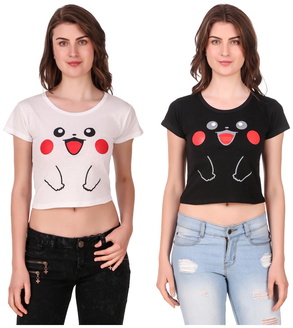 

Red Vee Women Printed Crop top - White Black