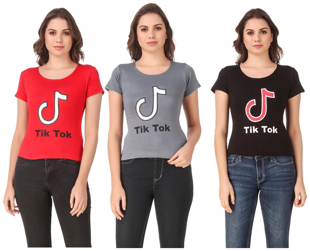 

Red Vee Lycra Printed Half Sleeves Multi Color T-Shirt for Women