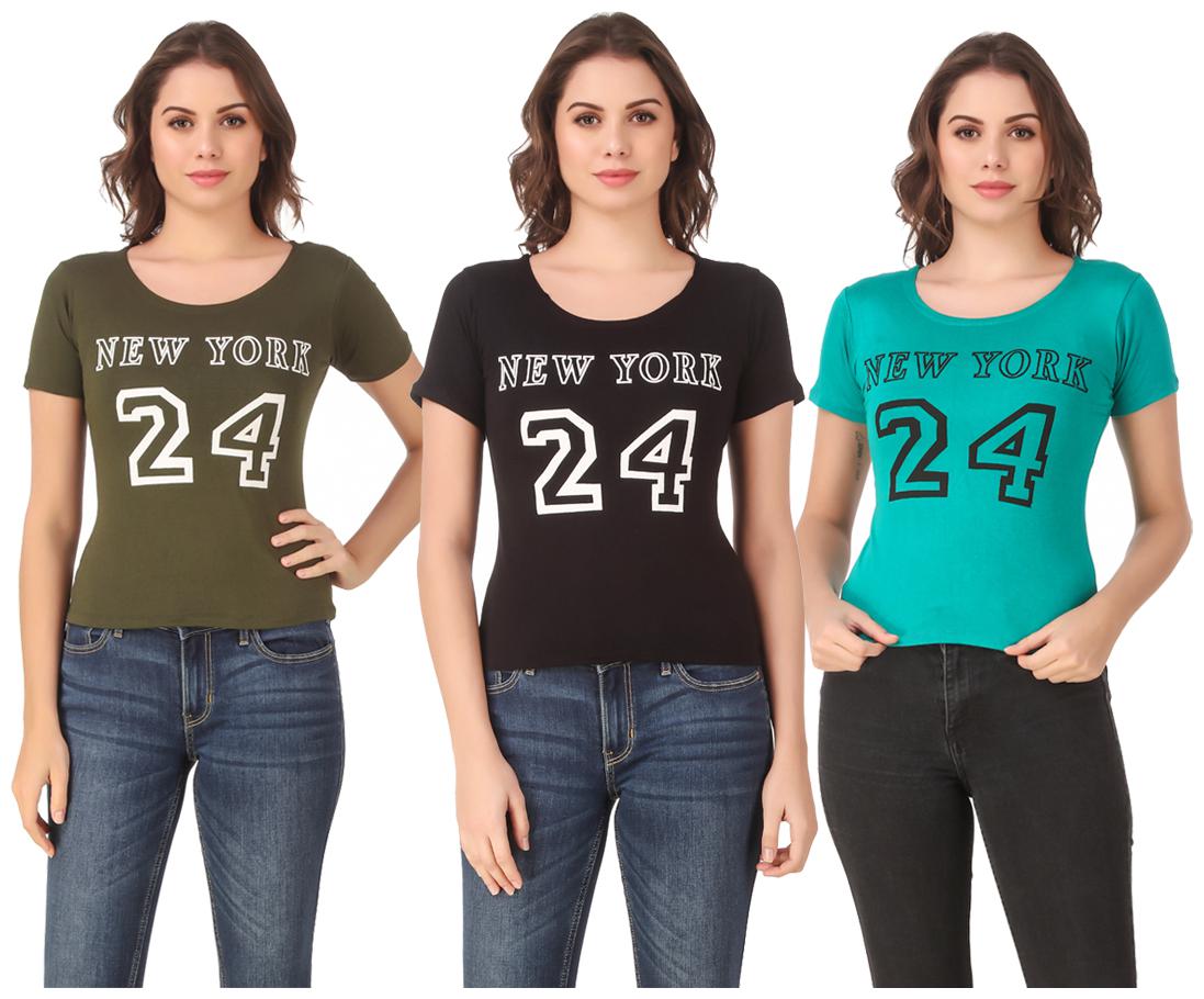 

Red Vee Lycra Printed Half Sleeves Multi Color T-Shirt for Women