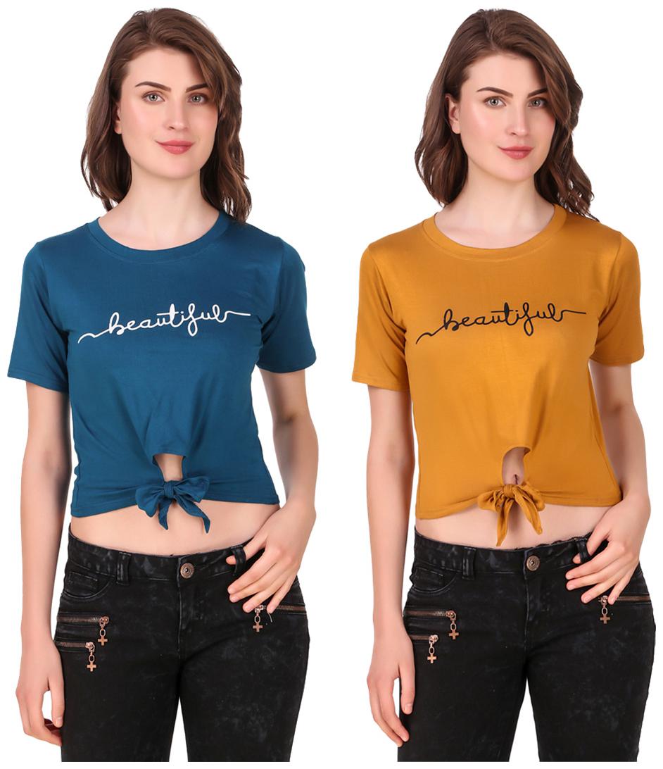 

Red Vee Women Printed Crop top - Blue Yellow