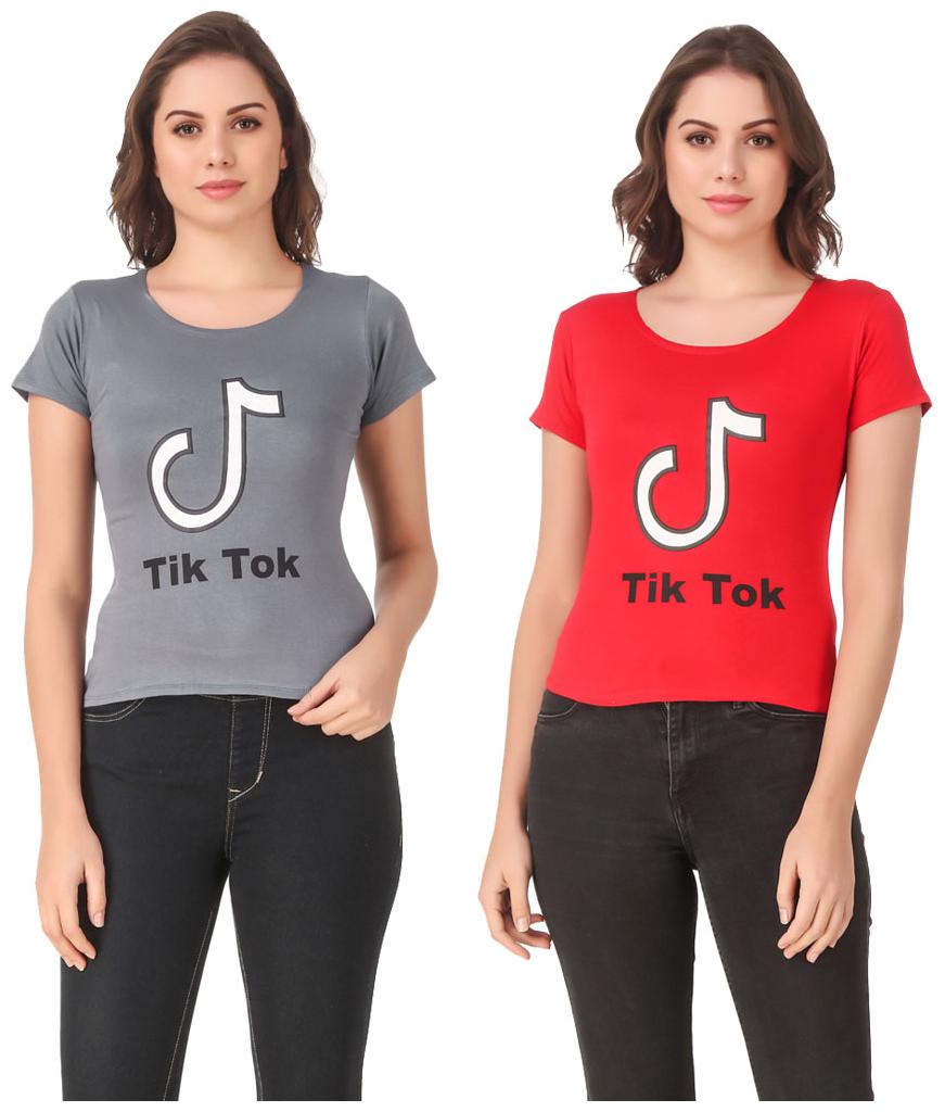 

Red Vee Lycra Printed Half Sleeves Grey Red Color T-Shirt for Women