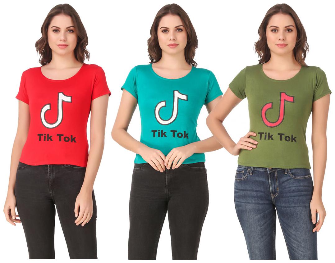 

Red Vee Lycra Printed Half Sleeves Multi Color T-Shirt for Women