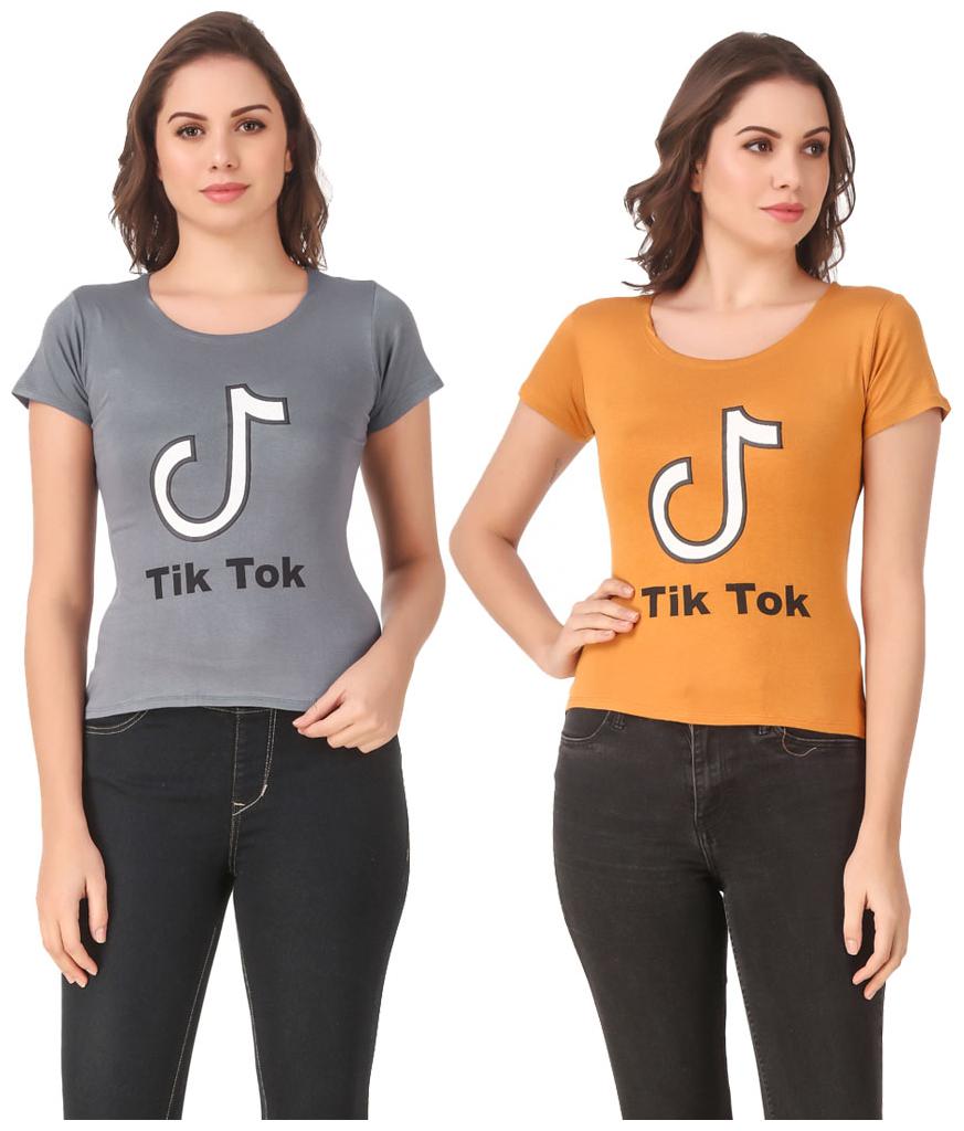 

Red Vee Lycra Printed Half Sleeves Grey Yellow Color T-Shirt for Women