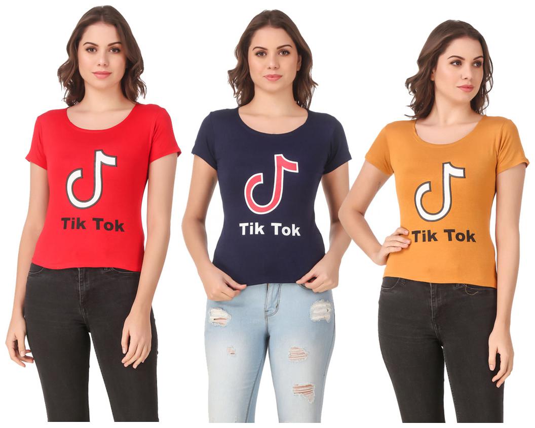 

Red Vee Lycra Printed Half Sleeves Multi Color T-Shirt for Women