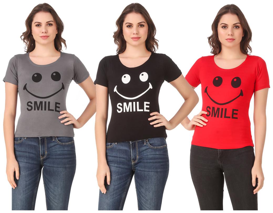 

Red Vee Lycra Printed Half Sleeves Multi Color T-Shirt for Women