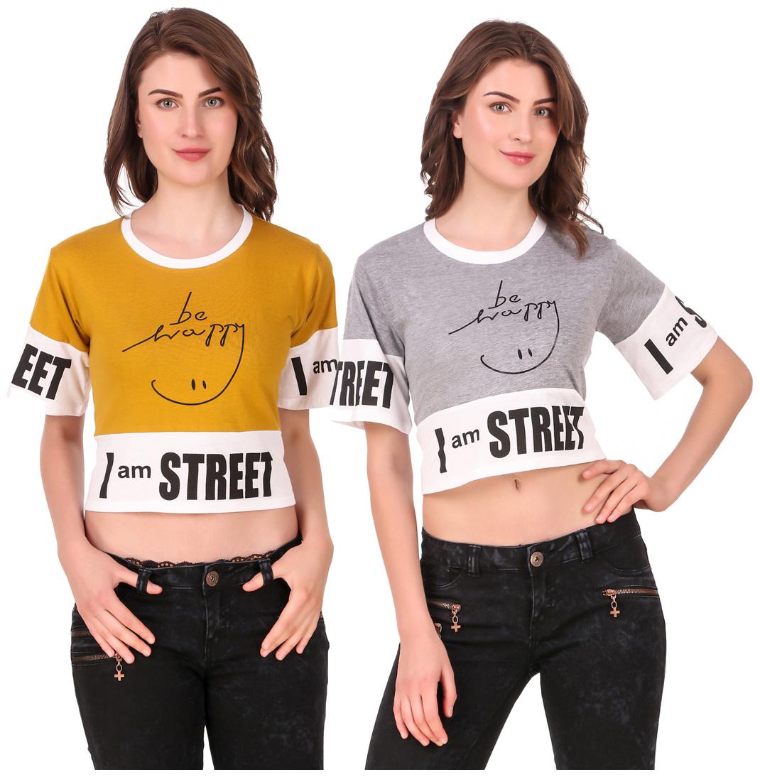 

Red Vee Women Printed Crop top - Yellow Grey