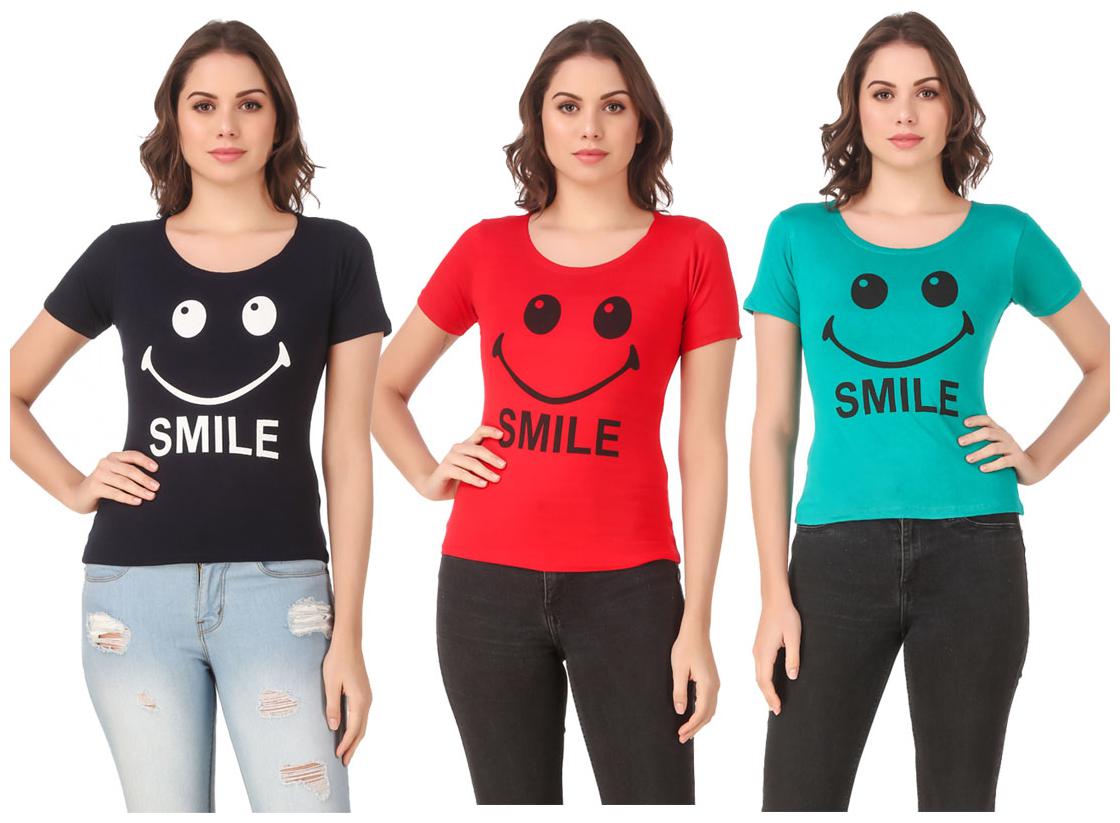 

Red Vee Lycra Printed Half Sleeves Multi Color T-Shirt for Women