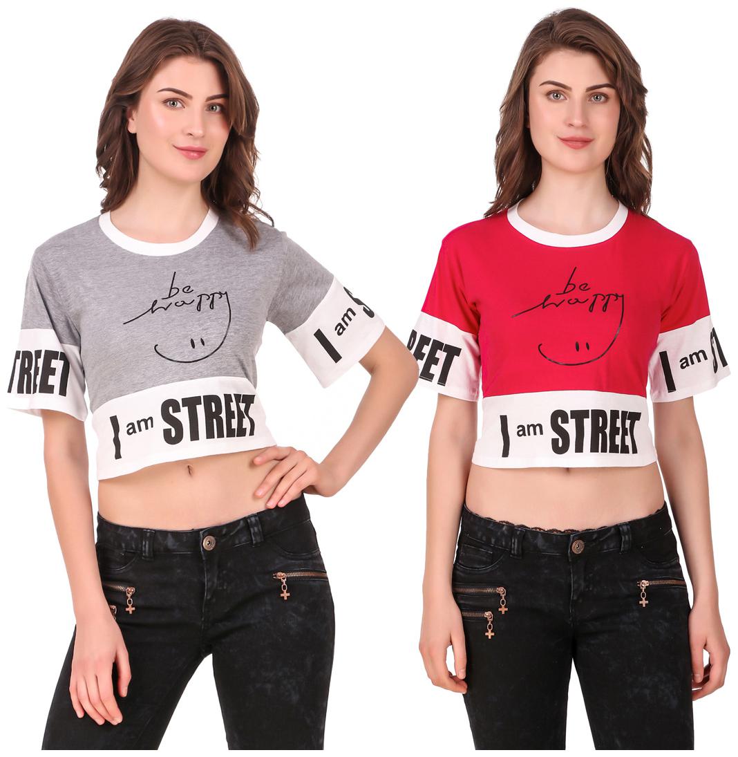 

Red Vee Women Printed Crop top - Grey Pink