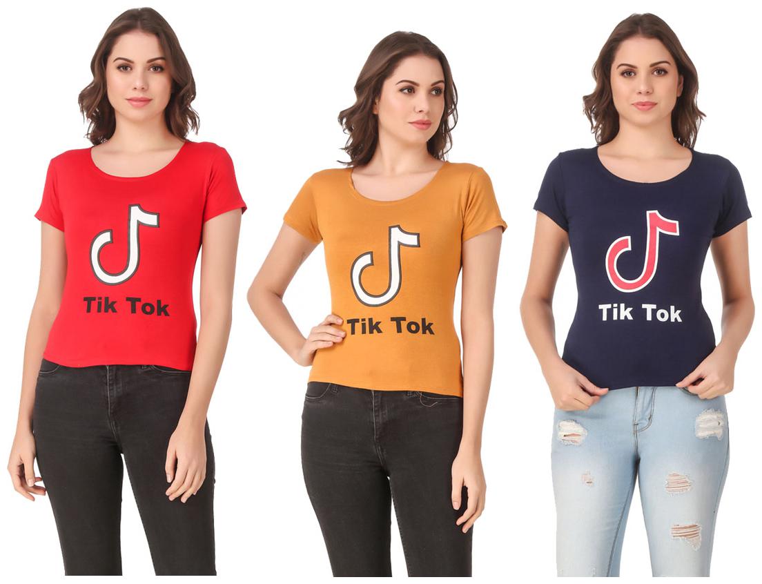 

Red Vee Lycra Printed Half Sleeves Multi Color T-Shirt for Women