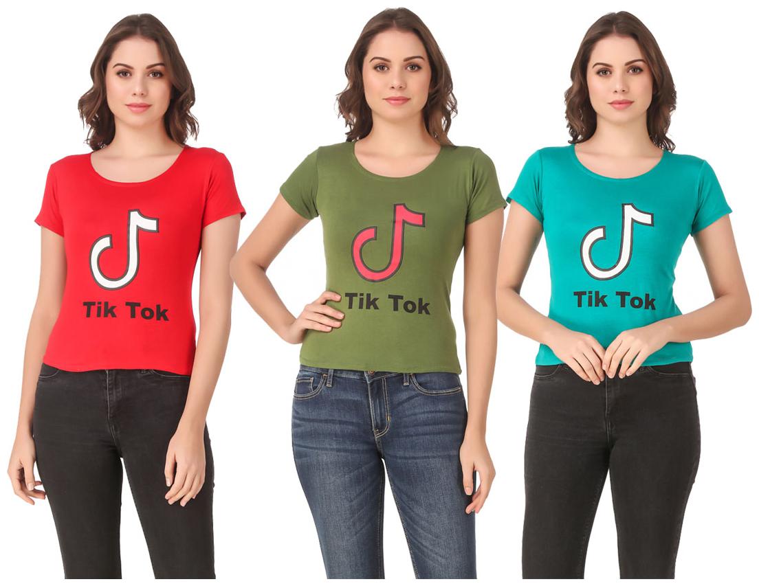 

Red Vee Lycra Printed Half Sleeves Multi Color T-Shirt for Women