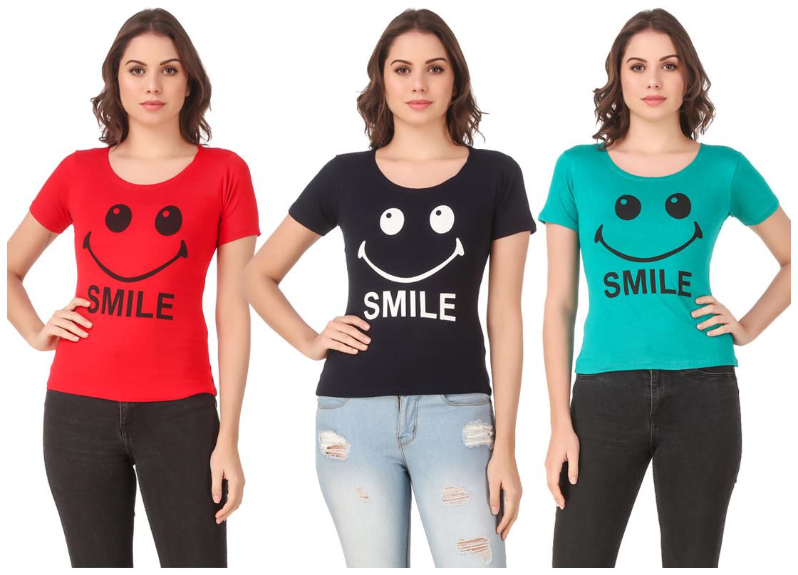 

Red Vee Lycra Printed Half Sleeves Multi Color T-Shirt for Women
