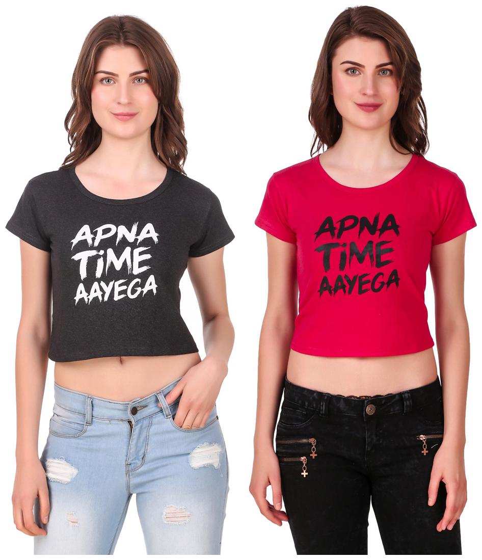 

Red Vee Women Printed Crop top - Grey Red