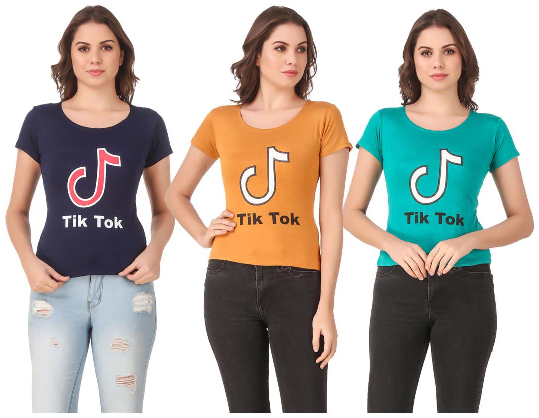 

Red Vee Lycra Printed Half Sleeves Multi Color T-Shirt for Women