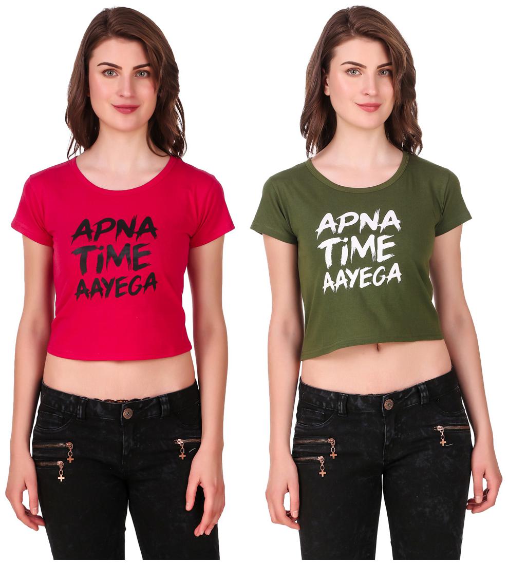 

Red Vee Women Printed Crop top - Red Green