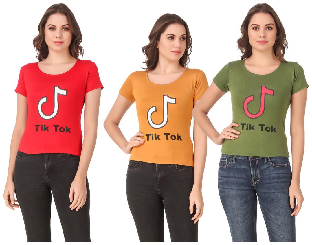 

Red Vee Lycra Printed Half Sleeves Multi Color T-Shirt for Women
