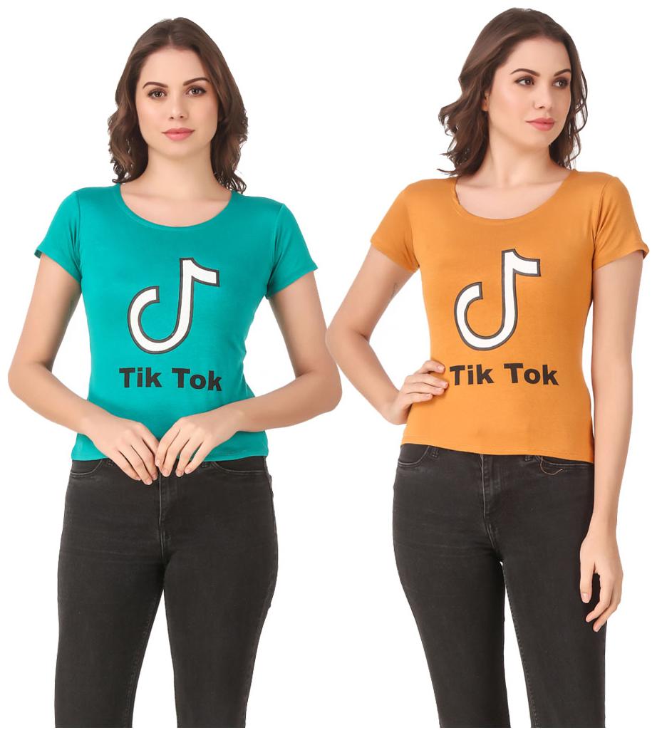 

Red Vee Lycra Printed Half Sleeves Turquoise Yellow Color T-Shirt for Women