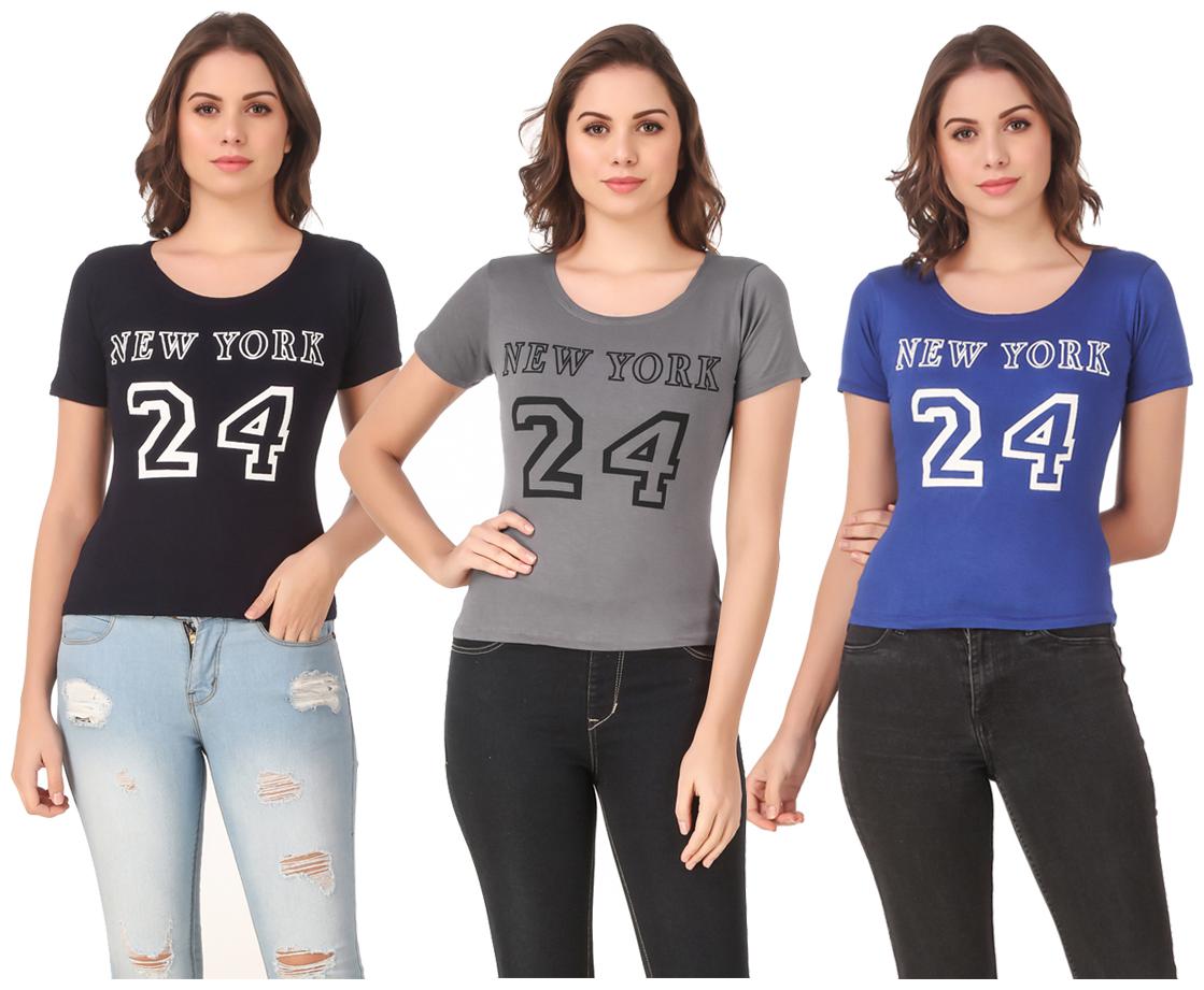 

Red Vee Lycra Printed Half Sleeves Multi Color T-Shirt for Women