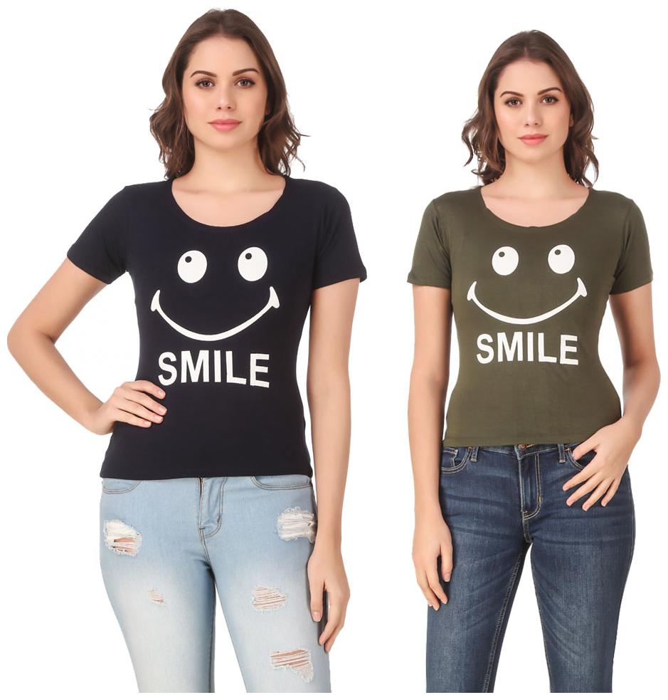 

Red Vee Lycra Printed Half Sleeves Navy Green Color T-Shirt for Women