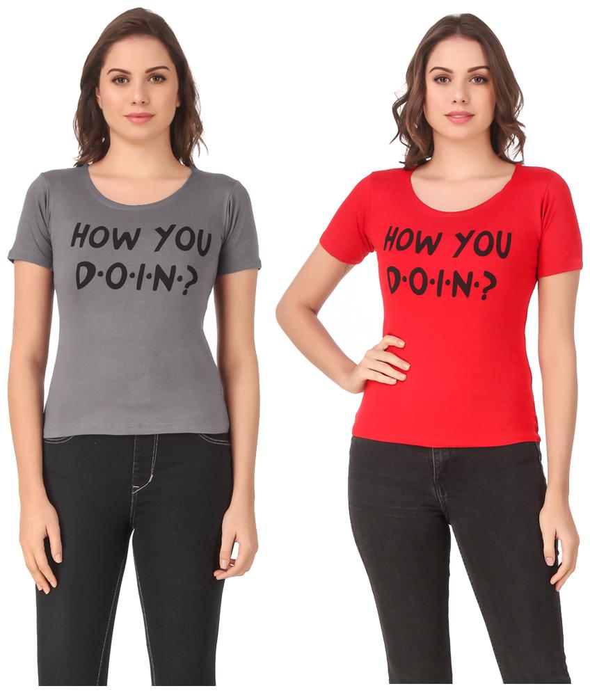 

Red Vee Lycra Printed Half Sleeves Grey Red Color T-Shirt for Women
