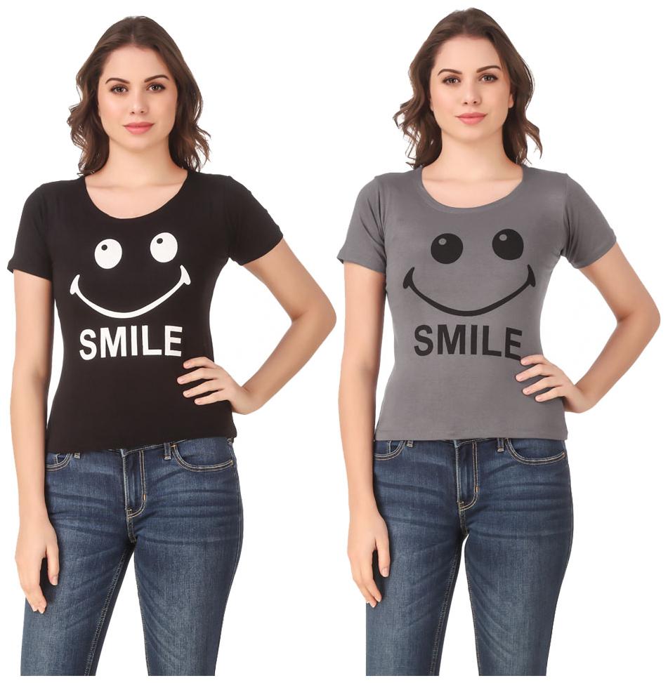 

Red Vee Lycra Printed Half Sleeves Black Grey Color T-Shirt for Women